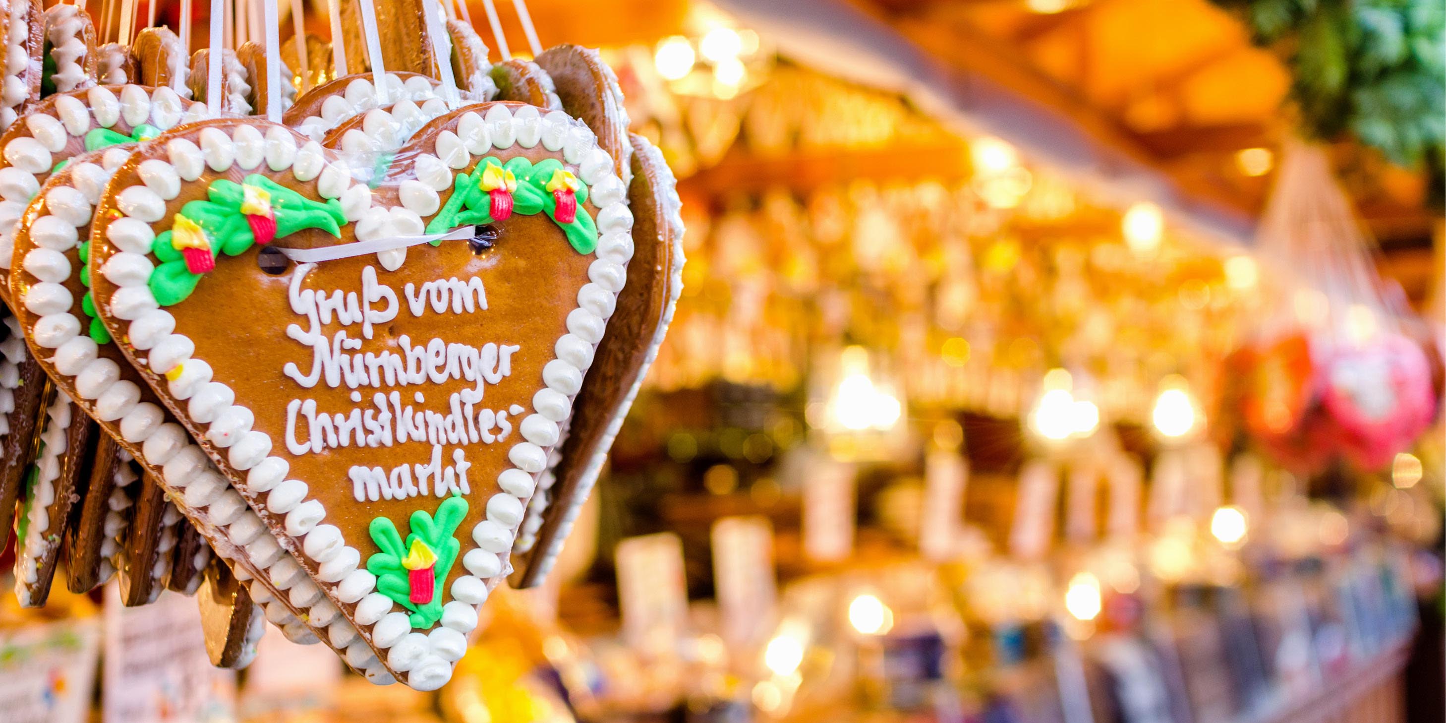 Christmas Market stall with hanging gingerbread