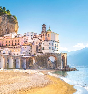 Morning view of Amalfi Coast cityscape, Italy