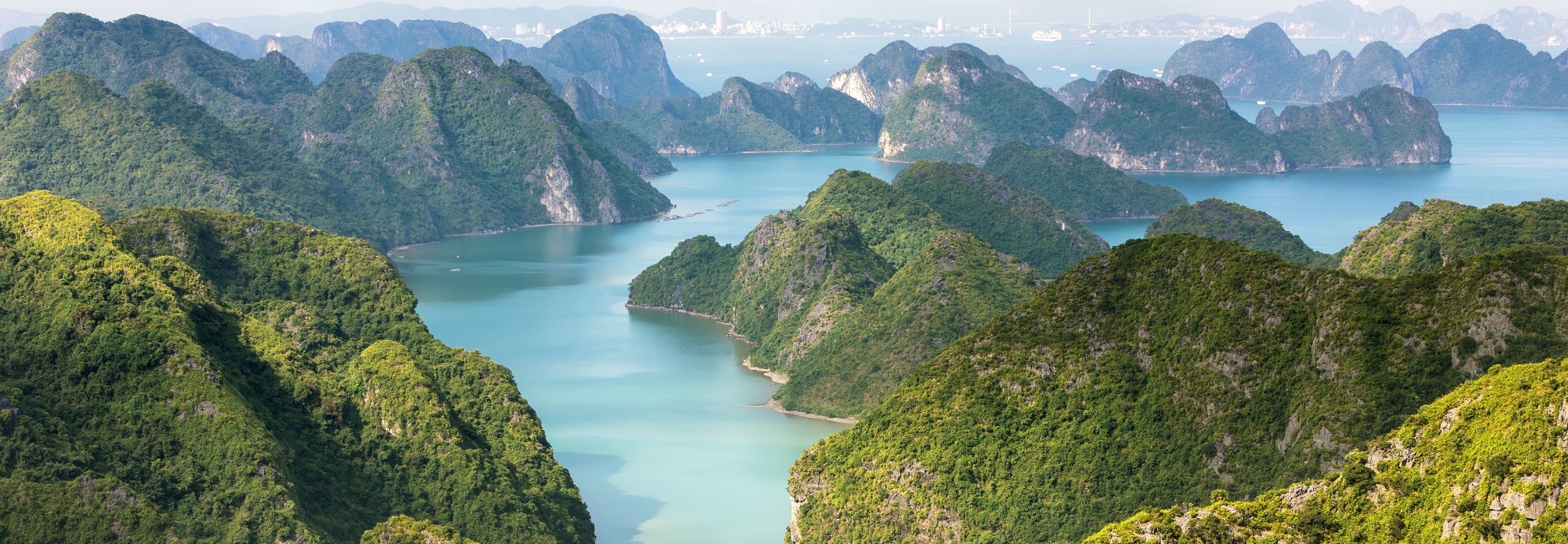 Stunning limestone karsts surrounding Cat Ba Island