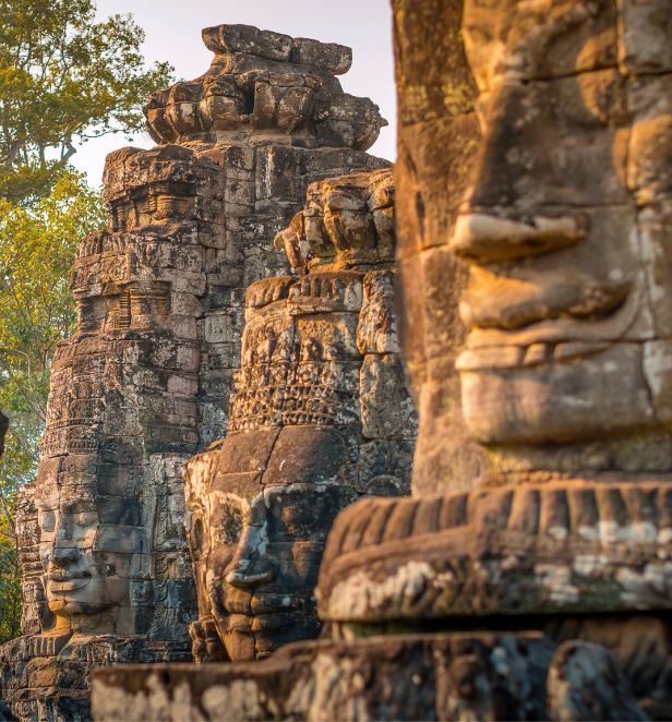   Iconic stone faces at Bayon Temple, Siem Reap