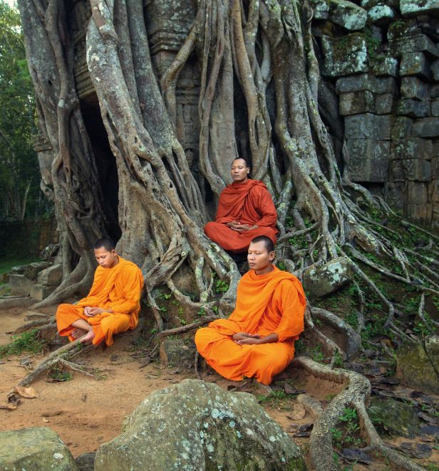 Monks meditating in Siem Reap
