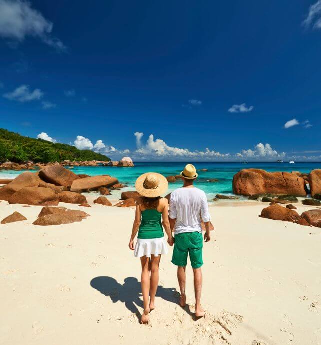 Couple walking on Seychelles