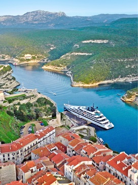 Luxury yacht docked in the heart of Bonifacio, Corsica