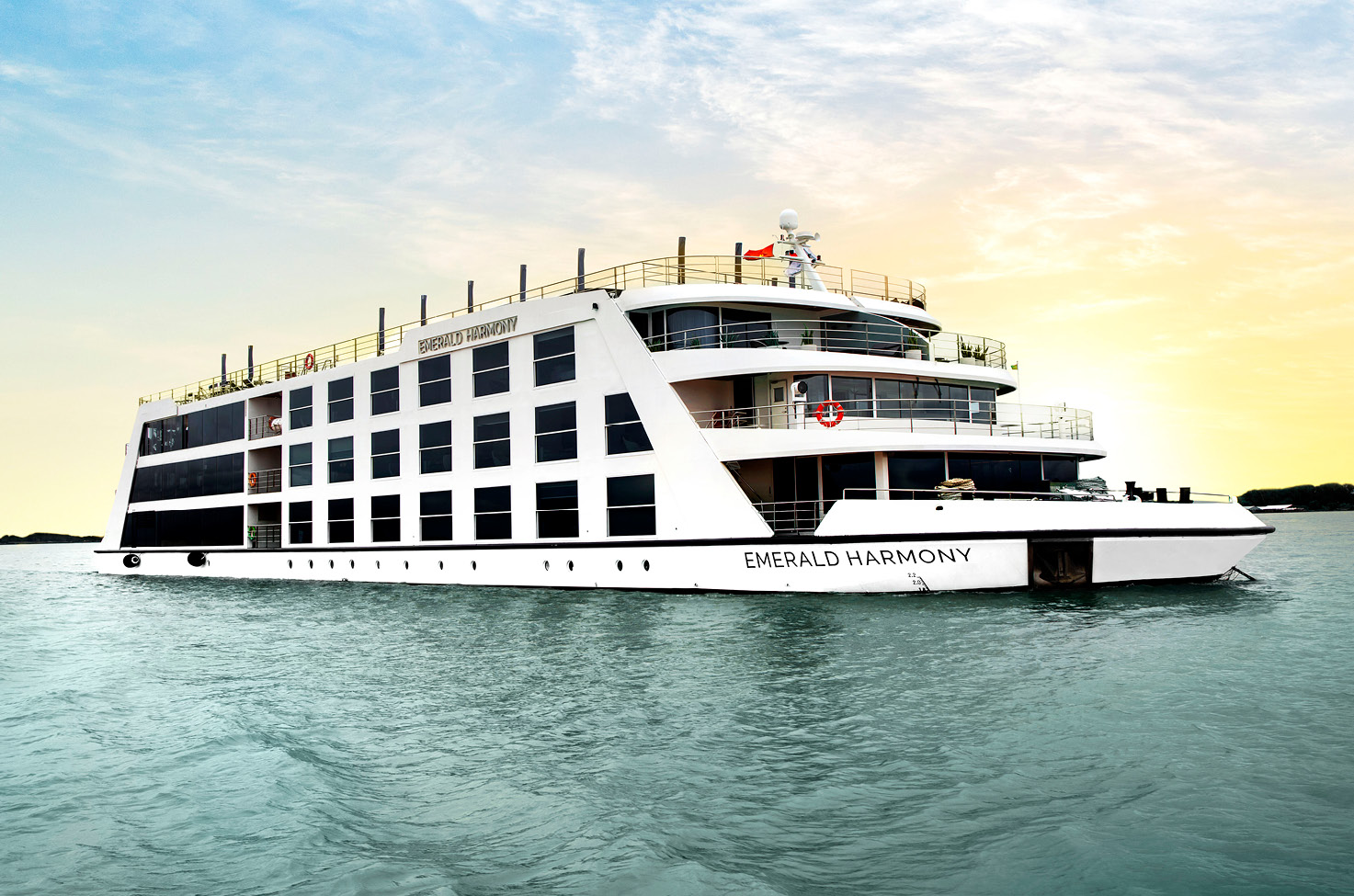 The crew on board Emerald Harmony, a luxury river cruise ship