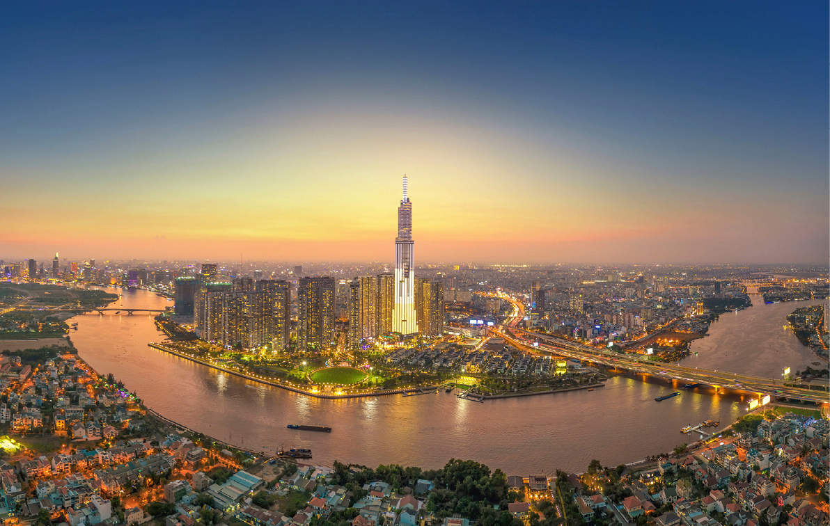 Evening view of Ho Chi Minh City in Vietnam