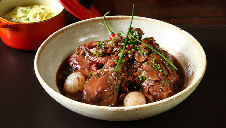 Traditional Coq au Vin meal