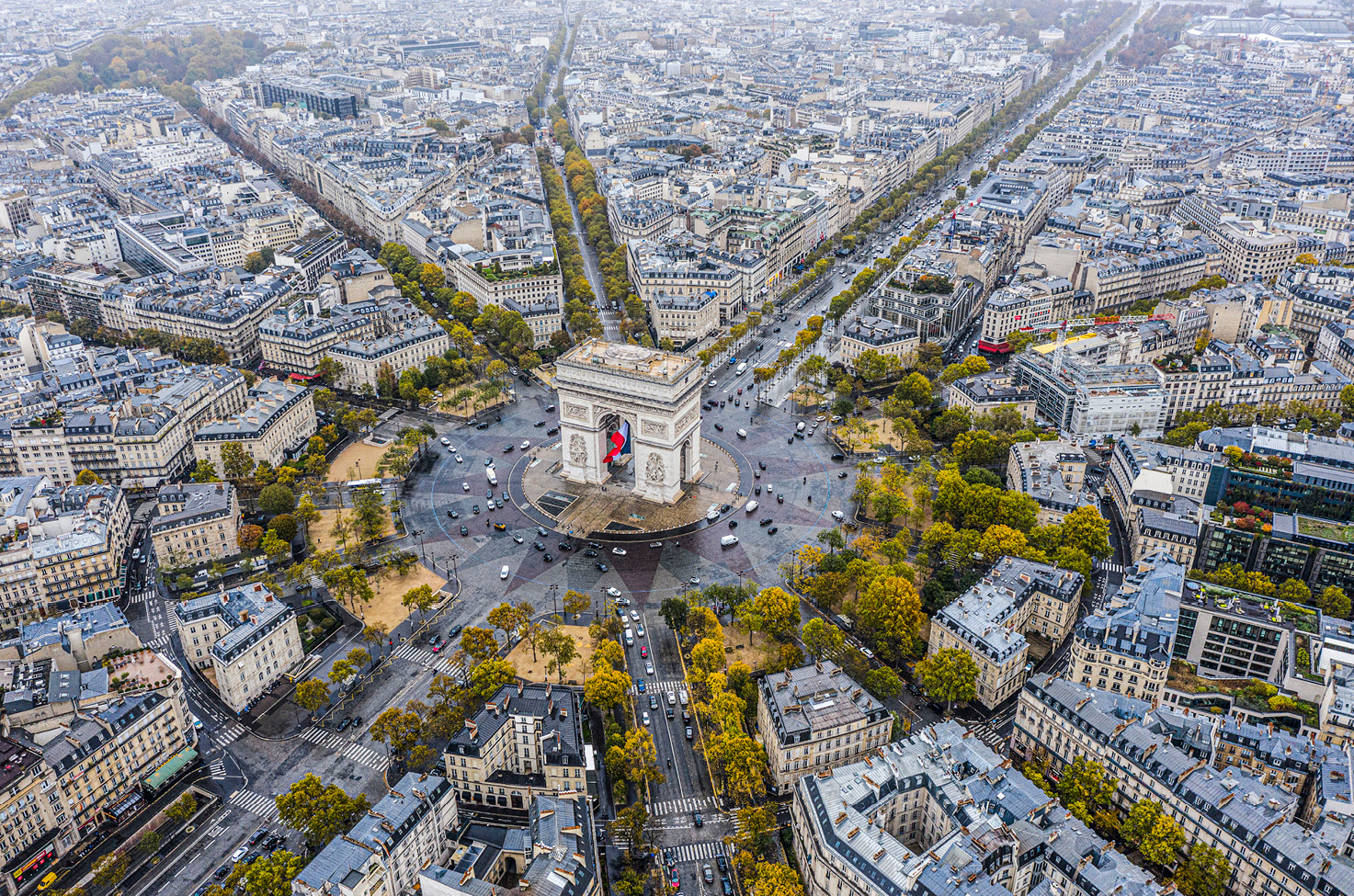 A bird’s-eye view of the Arc de Triomph, Paris